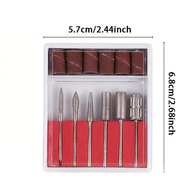 TEMU 6pcs Electric Nail Drill Bit Set With Ceramic & Stainless Steel Bits - Includes Sanding Bands For Manicure, Pedicure & Cuticle Care, Nail Tech Supplies