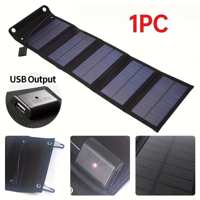 TEMU 5 Portable Solar Panels That Folded, Equipped With A Clamp And Usb Charging Port, Suitable For Laptops, Low-power Devices, Mobile Phones, And Power Banks. Are Compact And Easy To Carry