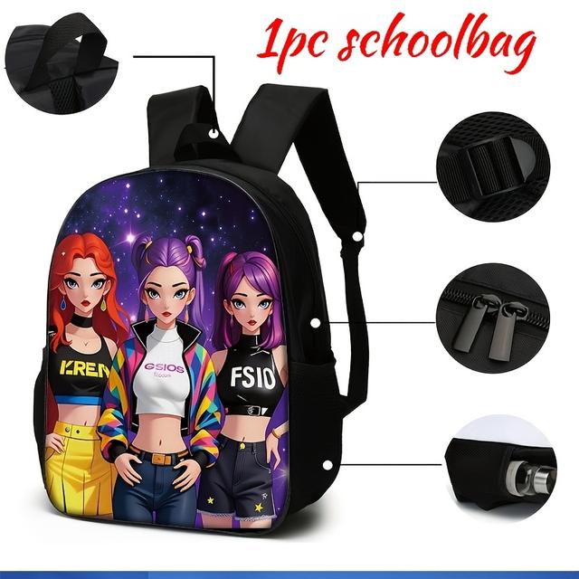 TEMU 3-pack/1-pack Ryggsäck med Tjejgruppstryck - Lättviktsreseväska, Mångfunktionell Förvaringsväska & Organizer | Justerbara Axelremmar, Stilfull Design, Lämplig för Tonåringar