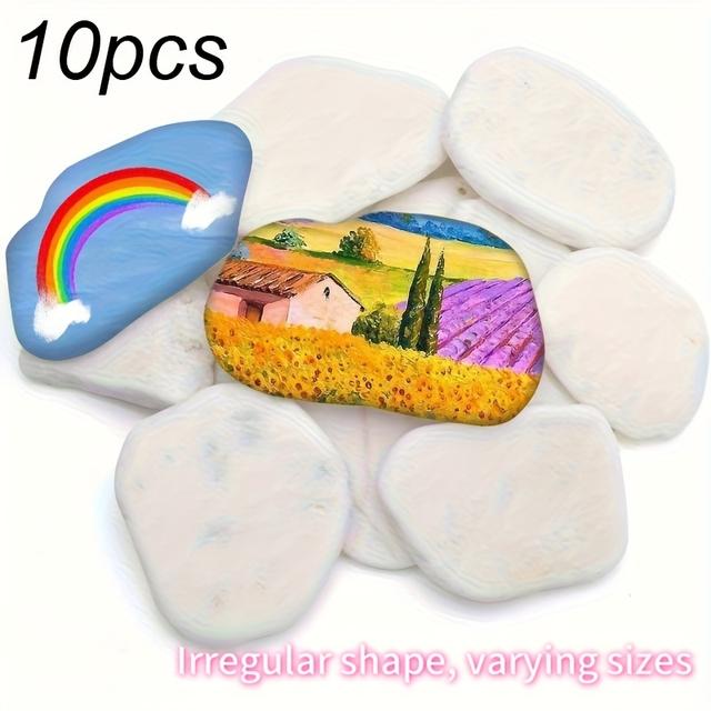 TEMU 5pcs/10pcs Flat Drawing Stone, Painted Cobblestone, Painted Stone, Flat Cobblestone For Crafts, Decorative Stone Natural Stone, White Smooth Large Cobblestone