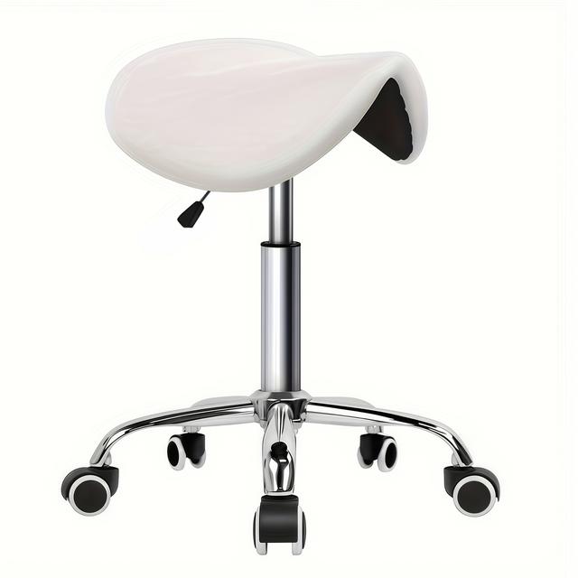 TEMU Zootimild Adjustable Height Leather Swivel Stool With 360° Wheels - White Salon Chair, Soft Cushioned & Beauty Stool For Salon, Spa, Home Office, Salon Furniture, Sleek , Sturdy Base
