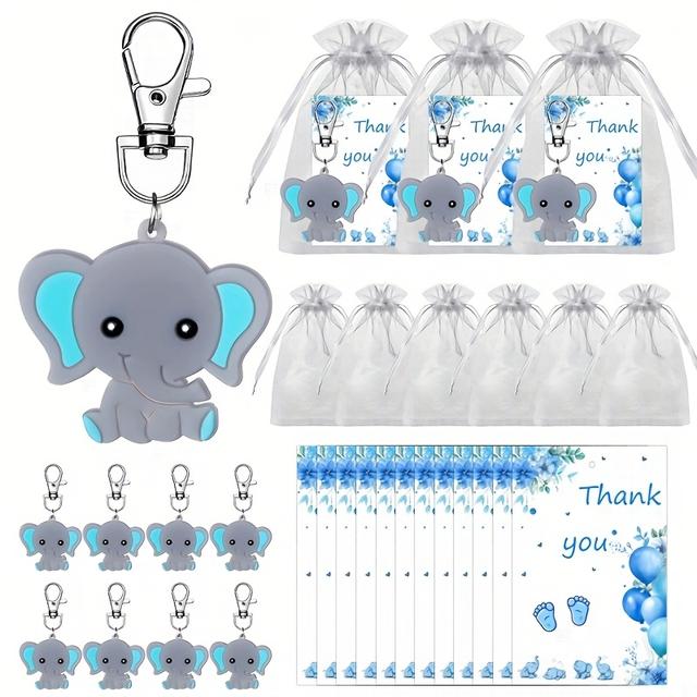 TEMU 36pcs/12sets, Elephant Keychain Thank You Tags Gift Bags, Elephant Forest Theme Birthday Party Favors, Shower Decorations Gift Baptism Supplies Adult Party Gift Decorations