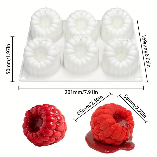 TEMU 6/24-dílná forma na maliny z potravinářského silikonu, potravinářská 3D forma na mousse dorty a pudinky, nepřilnavá pečící pomůcka na čokoládové dezerty a ovocné dekorace