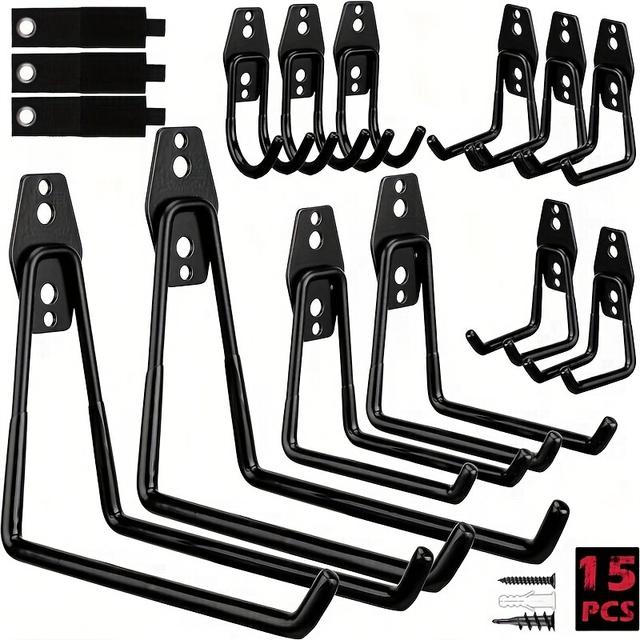 TEMU Sedy 15pcs Garage Hook Set, Heavy Duty Tool Storage Wall Hooks Anti-slip Large Hanger, Organizer For Ladder Bike Rack Yard Tool And More