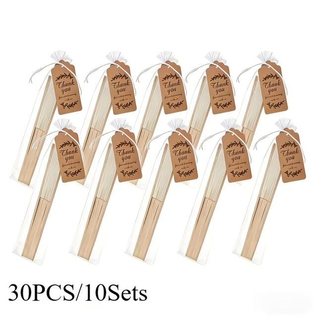 TEMU 30pcs In 10 Sets Of Portable Handheld Fans, Ideal For Wedding Presents, Projects, Bridal Shower Decorations, And Party Giveaways
