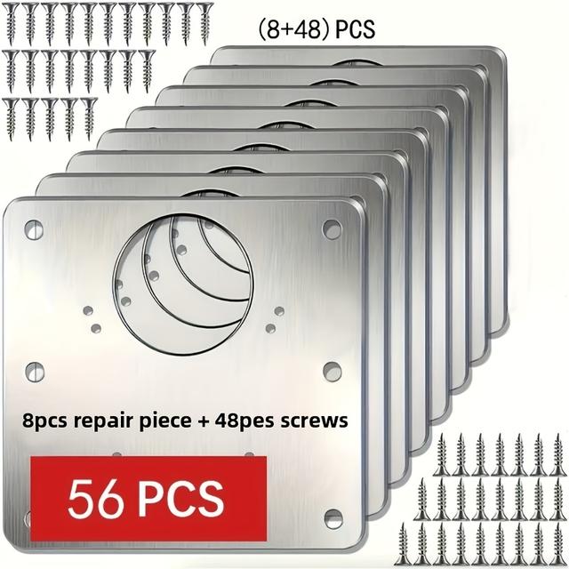 TEMU 56pcs Of Stainless Steel Cabinet Hinge Repair Board Set (8pcs Of Repair Board 48 Screws) | Reinforcement Repair Kit With Screws For And Reinforcement Of Cabinet Doors