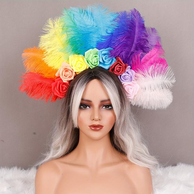 TEMU Luxurious And Simulated Feather Hair Additions For Halloween Masquerades, Featuring An Elegant Renaissance Design. Are Lightweight, , And No Power. Ideal For Carnival And Costume Parties