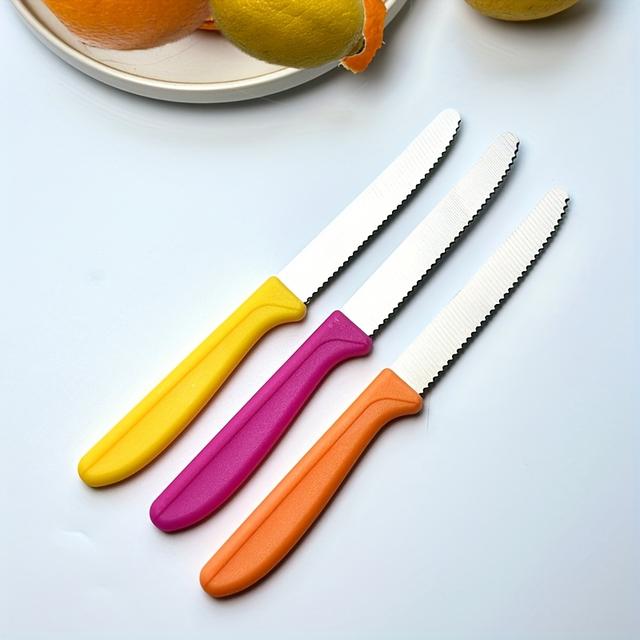 TEMU 3 шт. Нержавіючі ножі для стейку, помідорів, закусок, сиру, сніданку, хліба – універсальні кухонні ножі з гострим хвилястим лезом, безпечні для посудомийки