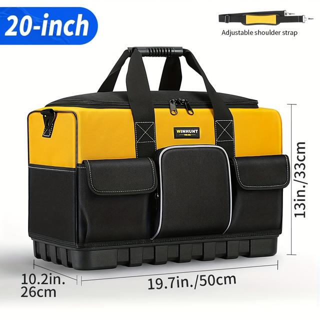 TEMU Tool Bag, Large Heavy Duty With Wide Mouth And Strong Molded Base Tool Organizer With Adjustable Shoulder Strap Designed For Tools