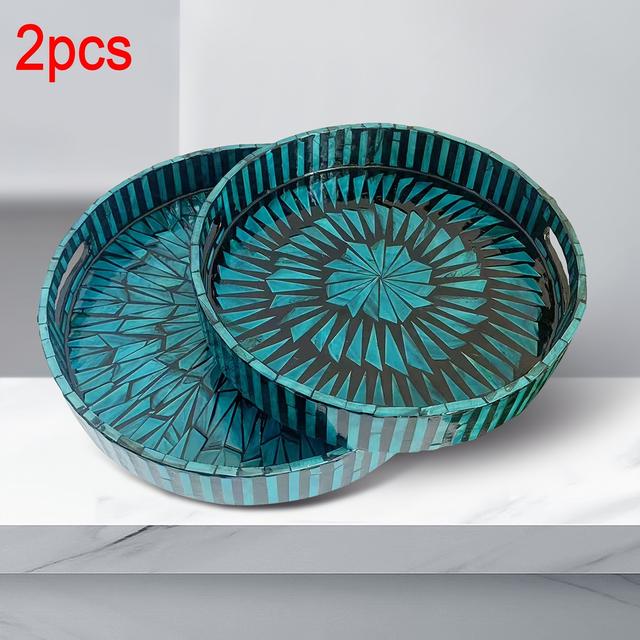 TEMU 2pcs Set Of Handmade Mother-of-pearl Round Trays, Featuring , Versatile For Breakfast, Coffee Table Display, Decoration, , And Jewelry Storage - , Non-food Contact