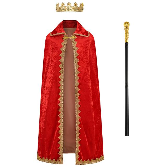 TEMU 3-teiliges Königskostüm-Set, inklusive Königskleidung, Krone, Robe und Zepter, geeignet für Karnevalskostüme und Rollenspiele