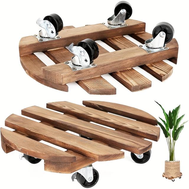 TEMU 2er-Set runde Pflanzenständer aus Holz mit vier Rädern, rollender Pflanzenständer mit 360°-Riegelrädern, geeignet für vertikale Garten-Türme und vertikale Pflanzgefäße.