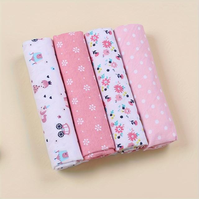 TEMU 4pcs Soft Flannel Swaddle Blankets - Colorful Cartoon & Nature-themed Prints, Machine Washable, Twill Weave, Blue - Ideal For Snuggling & Napping