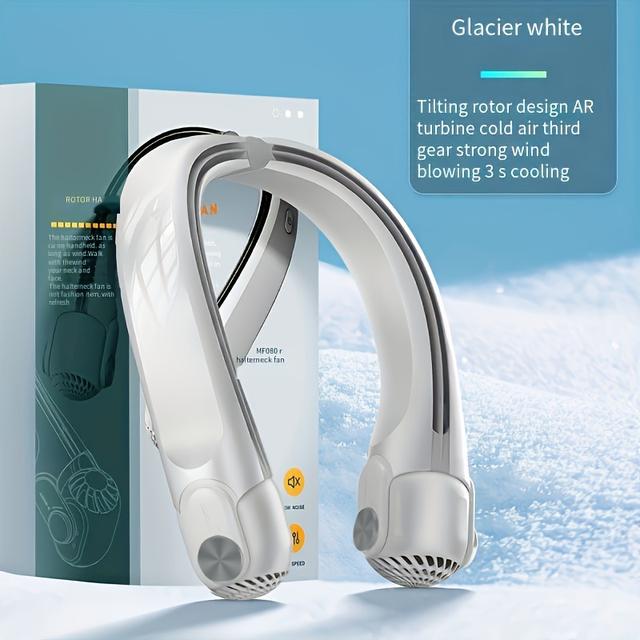 TEMU 1pc Portable Neck Fan, Usb Rechargeable, Bladeless Hanging Neck Fan With Adjustable Turbo, Suitable For Outdoor Use