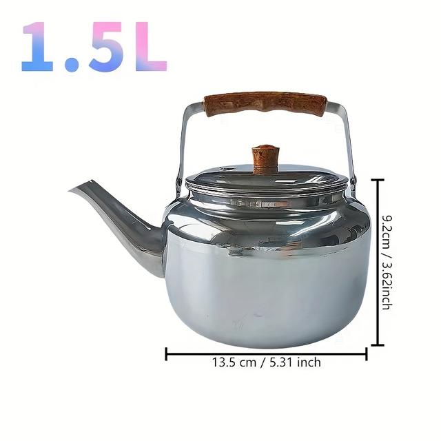 TEMU Stainless Steel Water Kettle With Wood Grain Handle - Indoor/outdoor Use, Thickened Handle For Stability, Gas And Electric Stoves, Ideal For Hot Beverages, In Sizes
