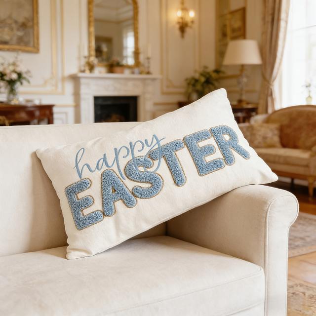 TEMU Poszewka na poduszkę w stylu wiejskim na Wielkanoc "" 12X20 cali - Haftowana poszewka na poduszkę lędźwiową wiosennej na sofę, dekoracja wielkanocna do domu i pomysł na prezent świąteczny