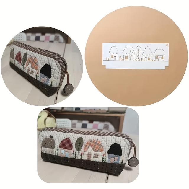 TEMU Plantilla para estuche de lápices de casa, plantilla de maquillaje, herramienta de de costura, costura, patrones de de patchwork