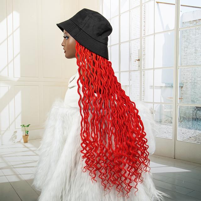 TEMU قبعة الباروكات الاصطناعية طويلة جدائل الشعر المستعار مع قبعة بيسبول المرفقة مربع الاصطناعية الضفائر الشعر المستعار للنساء 40 بوصة