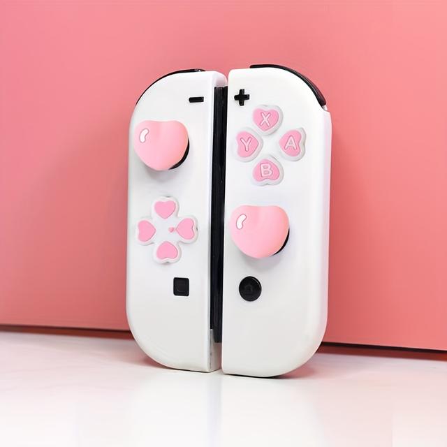 TEMU Aanpasbare siliconen duimgrepen voor Nintendo Switch OLED/NS/Lite Joy-Con-controllers - Schattig roze en blauw hartontwerp, antislipcovers voor verbeterde gamenauwkeurigheid, duimstokgrepen