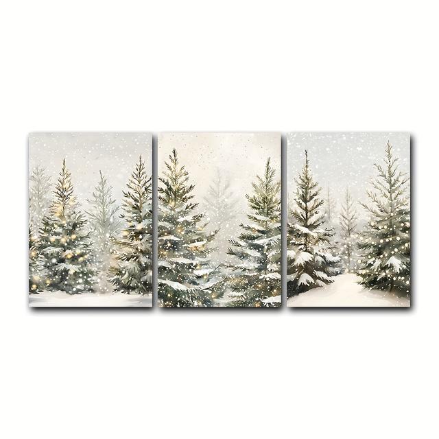 TEMU Set Of 3 Snowy Pine Trees Winter Landscape Watercolor Art Poster Print, Christmas Tree Snowy Winter Pine Trees Wall Art, Print, Home Decor Living Room, Wall Decor, No Frame
