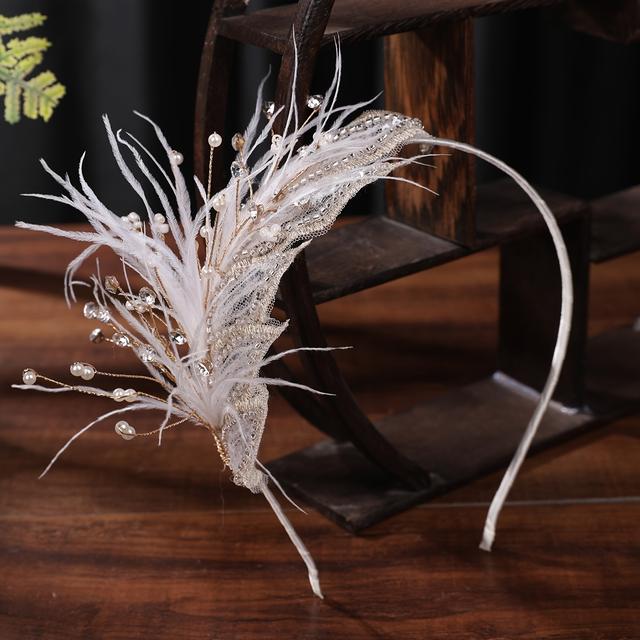 TEMU 1pc Korean- Festival Ultra-ethereal Headband Hair Accessory, Forest-style Feather Bridal Outdoor Aesthetic Hairband Accessory For Performances