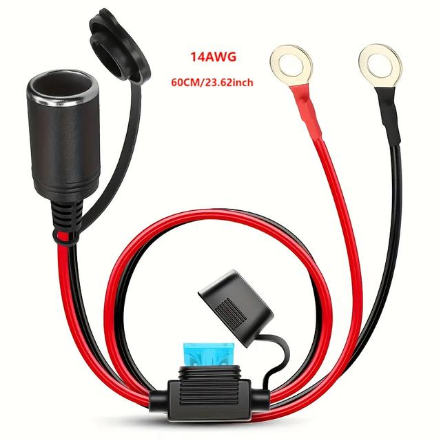 TEMU Car Plug Socket With A 15a Fuse - Heavy-duty 14awg Copper Wire, Easy To Connect Male To Female Adapter, Suitable For 12/24v Batteries, Without Battery