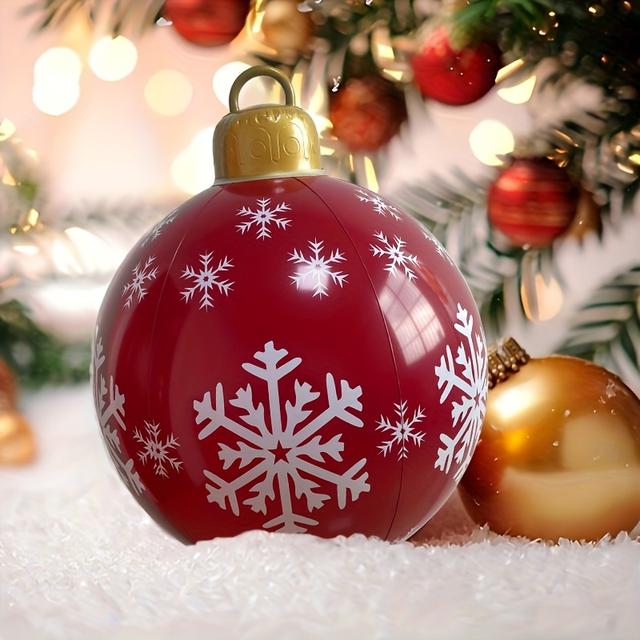 TEMU 1 Stück 23.6 Zoll Weihnachtshof Deko Ballon aufblasbare Weihnachtskugel Deko Ball Outdoor Ballon Hof Dekoration -Winter, Neujahr