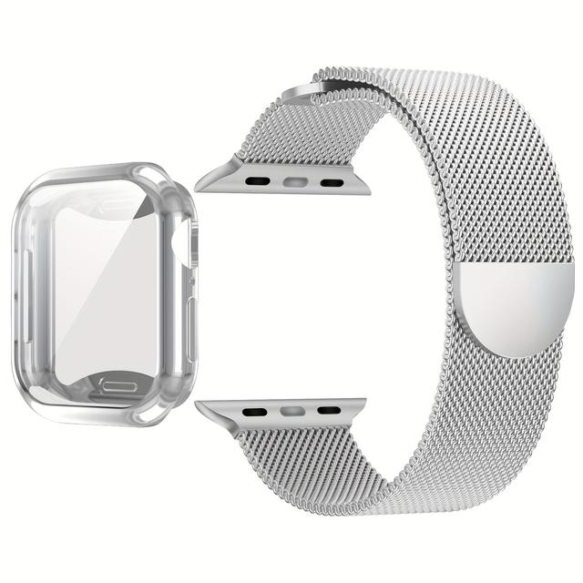 TEMU 2ks Kovový magnetický řemínek na hodinky + TPU all-inclusive měkké ochranné pouzdro pro muže a ženy, vhodné pro iWatch 40mm/41mm/44mm/45mm série, vhodné pro řemínek iWatch 9/8/7/6/5/4/3