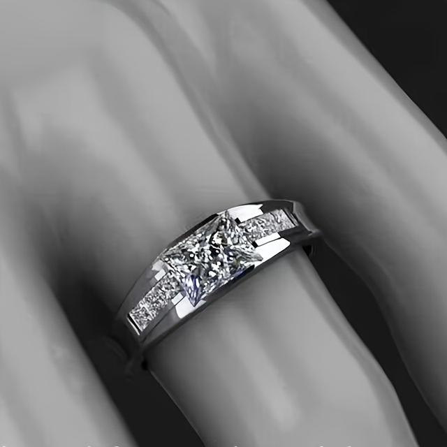 TEMU Anillo cuadrado minimalista, elegante y , con circonita, ideal para hombres y mujeres, para propuestas, , uso diario y ocasiones de negocios