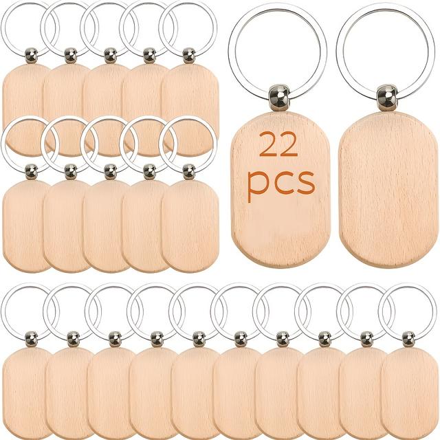 TEMU Purchase 10/18/15/22/24/26pcs Of Wooden Keychains In Blank Form, Wooden Keychains In Bulk, Blank Wooden Keychains With Laser Engraving, And High-end Christmas Handicrafts.