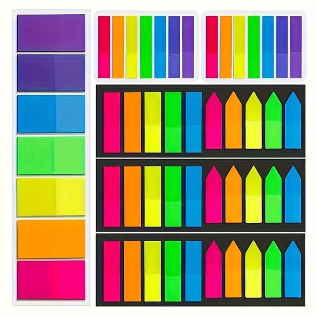 TEMU 1020 Vibrant Color Sticky Notes Set - Reusable,, Transparent Index Tabs With Adhesive Page Markers In Various Sizes For Easy Marking And Organization - Perfect For Office And School Use