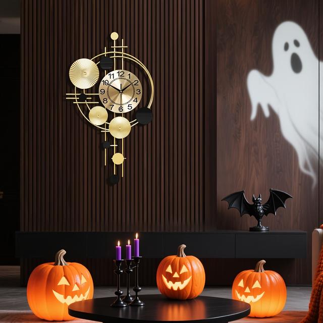 TEMU A Modern Nordic Style Silent Wall Clock With Art Decoration Design, Featuring Large Numbers, Black And Golden Geometric Circles, A Silent For Living Room And Home Decoration, Structure.