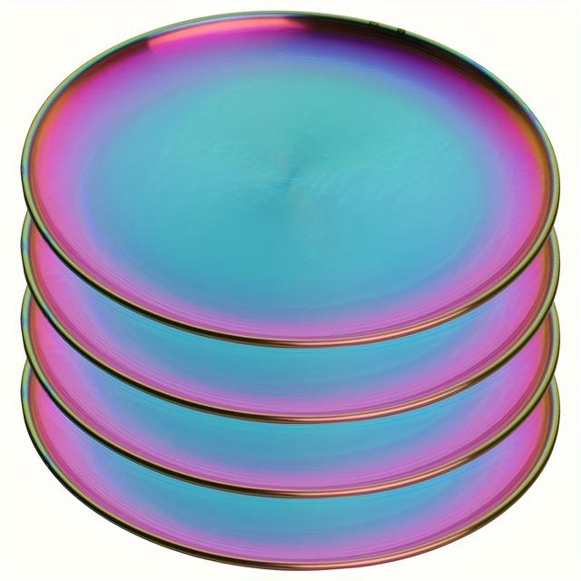 TEMU 4-teiliges Edelstahl-Dessert- und Salatteller-Set, 9,1 Zoll Camping-Farben Metallteller, unzerbrechlich, spülmaschinengeeignet