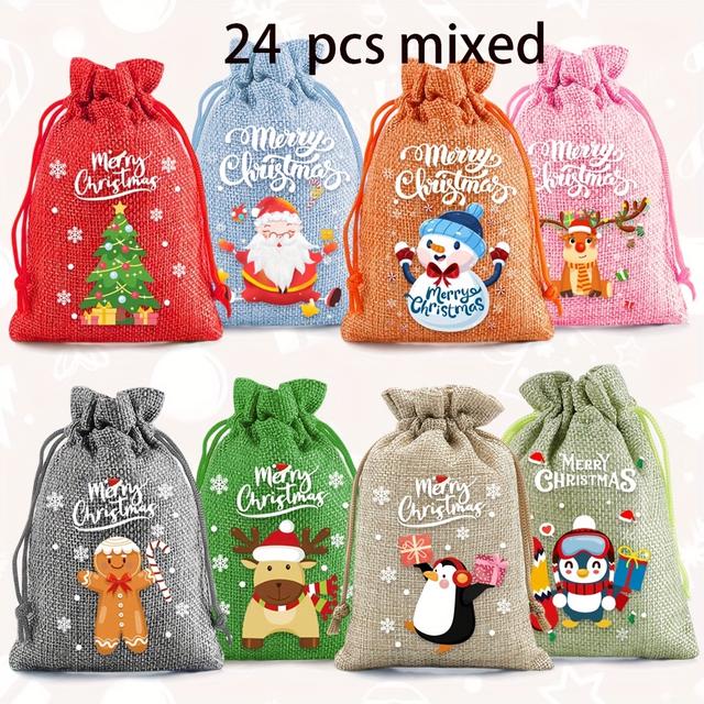 TEMU Leuchtende Jute-Tüten für Weihnachtsgeschenke, für Süßigkeiten und Gastgeschenke, mit Kordelzug-Design in rotem Karo, ideal für Geburtstage und Hochzeiten