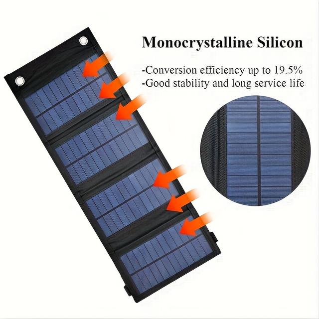 TEMU Panneau Solaire Pliable USB Portable Flexible 5V pour Chargement de Téléphone Portable