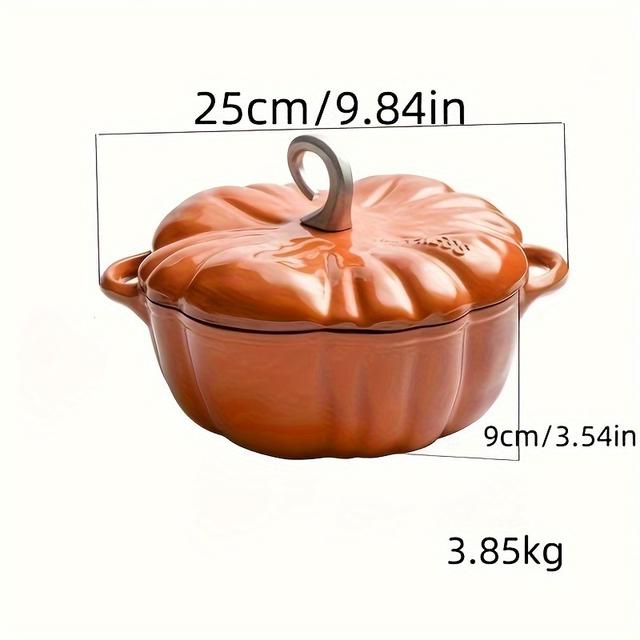 TEMU Pumpkin-shaped Enamel Cooking Pot - Multifunctional Soup & Stew Pan, Induction Compatible, Perfect For Home Kitchens