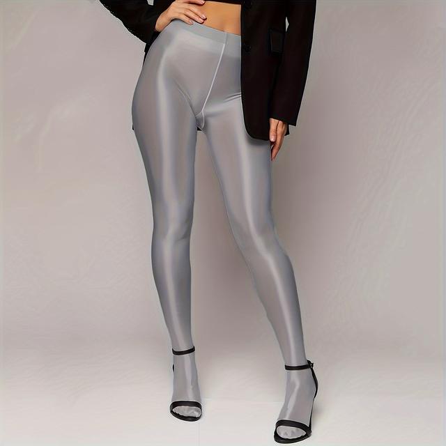 TEMU Plus Size Damen High-Elasticity Reflektierende Strumpfhosen, Grau