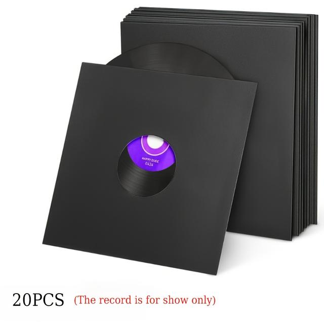 TEMU 20pcs Of 12-inch Black Paper Record Sleeves, Designed For Anti-static Storage Of For Lp Vinyl Records, Suitable For Audiophiles