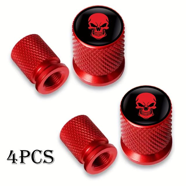 TEMU Set Of 4 Stylish Red Pattern Tire Valve Caps For Cars, Motorcycles, Bicycles, Suvs, And Other Models. Are Fashionable Wheel Accessories Compatible With Vehicle Valve Stems.