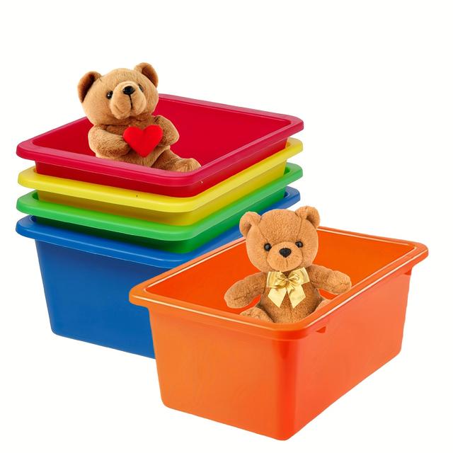 TEMU 5-piece Plastic Storage Bin Set: , Stackable, And Suitable For Home, Game Room, Office, And Book Organization (11.4 X 7.5 X 4.9 Inches)
