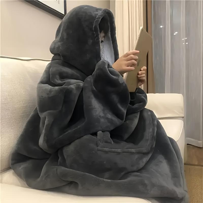 TEMU Reversible Hoodie Blanket With Kangaroo Pocket - Cozy Wearable Snuggle Sweatshirt, Machine Washable, Perfect Christmas Gift