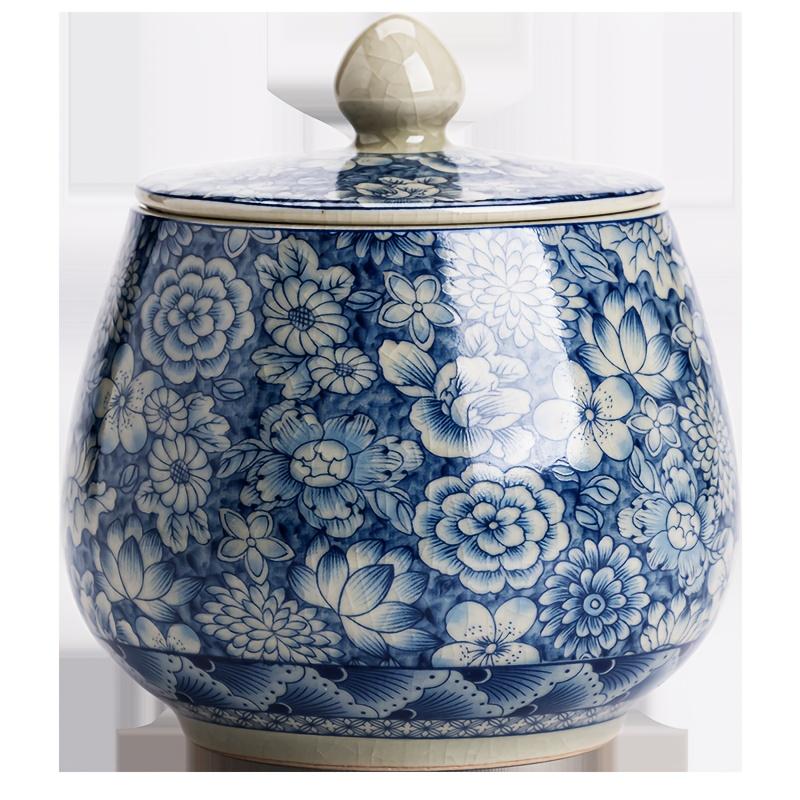 TEMU 1pc Vintage Blue And White Ceramic Tea Canister Jar - Chinese Porcelain Tea Storage Container Suitable For Tea, Beans,, Spices - Decorative Jar For Home,, Table Decor, Gift
