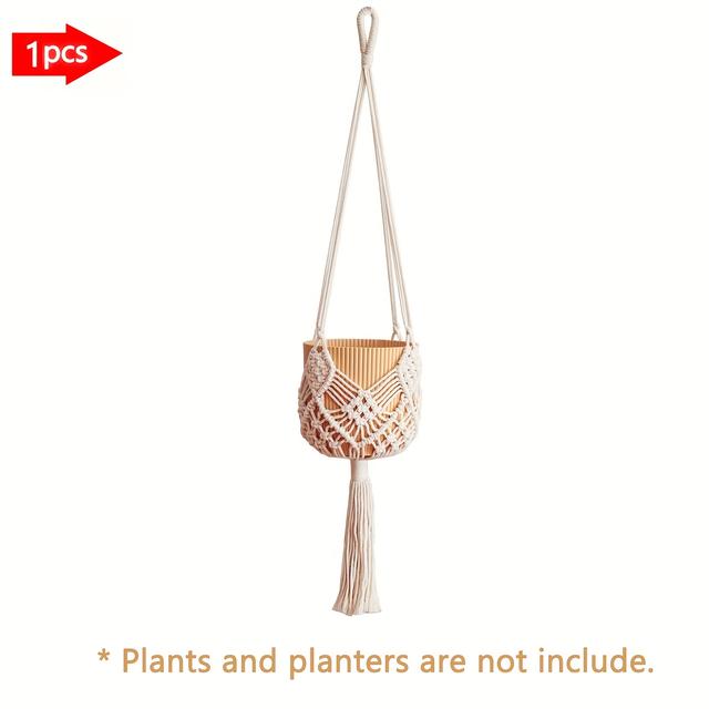 TEMU 1pc Macrame Plant Holder For Home Decor, Suitable For Indoor And Outdoor Use, Featuring Bohemian Hand-knitted Designs For Flower Pots That Can Pots Up To 8 Inches
