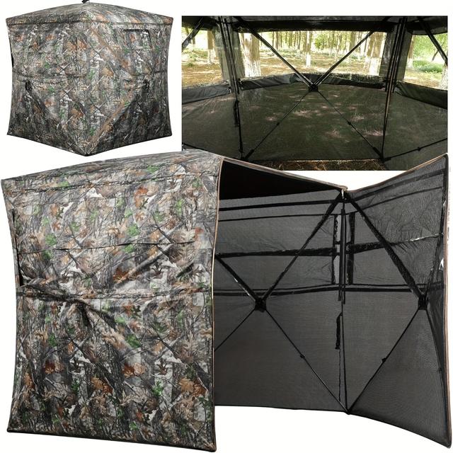 TEMU 270° View Pop-up Hunting Blind With Swing Door - Portable, Durable Tent For 2-3 People, Ideal For Deer & Turkey Hunting, Includes Carrying Bag
