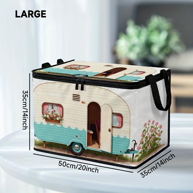 TEMU 1pc Large Capacity Polyester Storage Basket With Lid | Vintage Floral Pattern, Rectangular, Ideal For Books, Office Supplies, Personal , Organizer For Warehouse And Bathroom