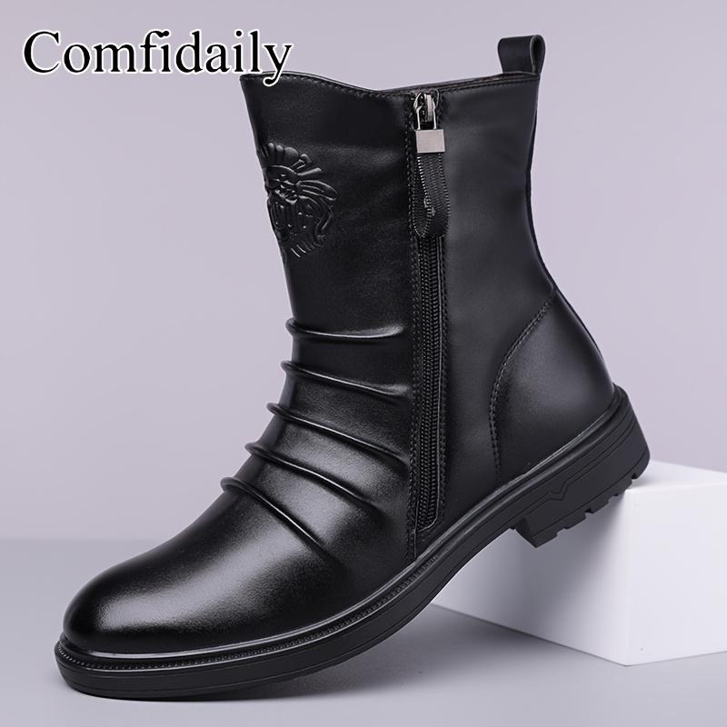 TEMU Men's Fashion Motorcycle Short Boots, High-top Anti-slip Durable Outdoor Riding Boots, Side Zipper Work Boots, Fall Winter Hiking Boots