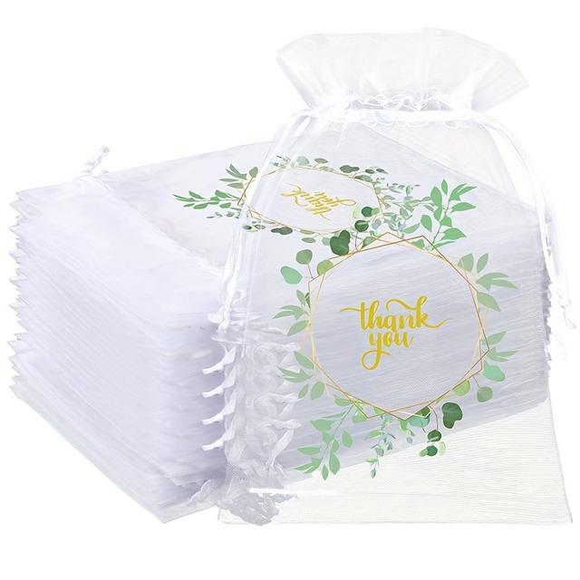 TEMU 10/20/50pcs Thank You Gift Bags Sheer Organza Bags Floral Small Thank You Bags Bulk Mesh Jewelry Candy Gift Bags With Drawstring For Wedding Shower Party Favor Bags, Christmas, Halloween
