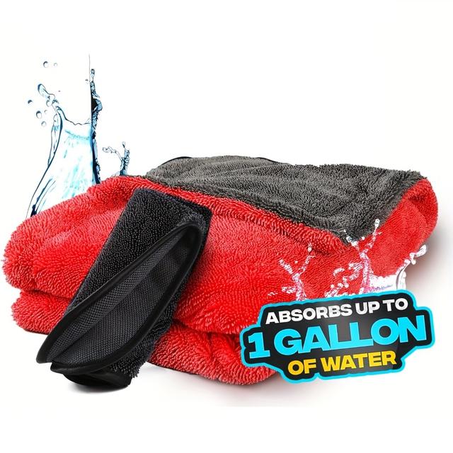 TEMU 1200gsm Large Size Double Twisted Loop Towel Quick Dry High Absorbent Edgeless Car Drying Towel For Detailing 24x36inch & 12x12inch