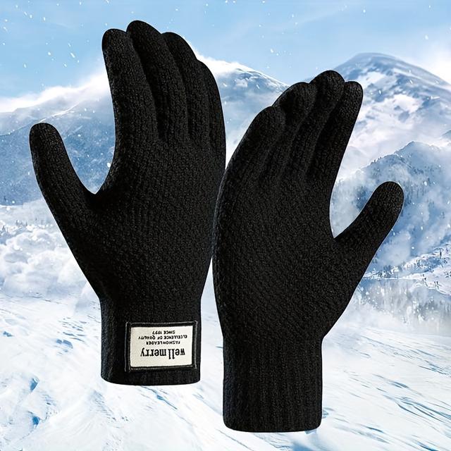 TEMU قفازات شتوية محبوكة سميكة كبيرة الحجم للرجال والنساء، دافئة بأصابع كاملة مع تقنية اللمس المطورة - مانعة للانزلاق مع بطانة للجري وركوب الدراجات والقيادة والمشي والاستخدام الخارجي