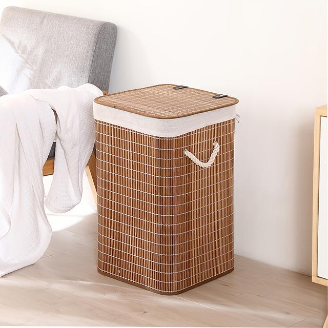 TEMU A Foldable Laundry Basket Made Of Bamboo, Featuring A Lid And Handles For Easy Carrying, Laundry Baskets